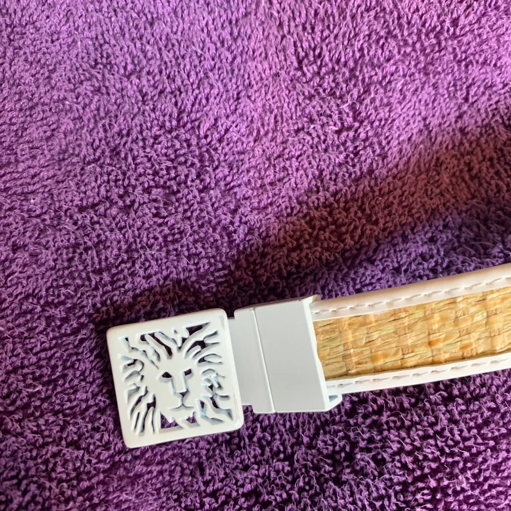 Anne Klein White Patent/Raffia Reversible Belt sz S